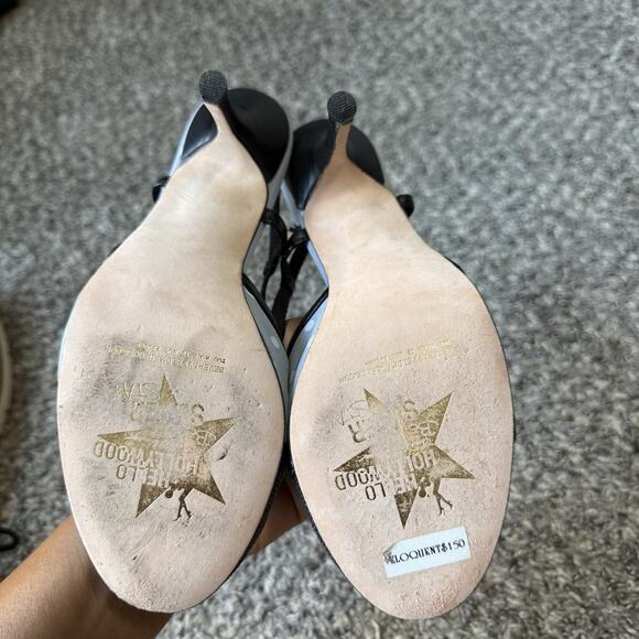 BEVERLY FELDMAN Heels Black Blue Polka Dot Slingback Rose Size 7 M READ - Picture 5 of 10